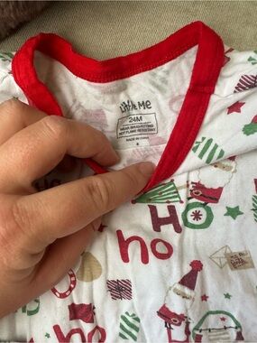 ⭐️5/$25⭐️ Little Me White Holiday Baby pajamas with Red Trim and Festive Print